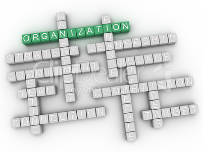 3d Organization word cloud, business concept background
