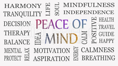 Peace of mind, motivational and inspirational concept. White bac