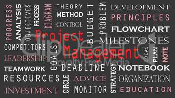 Project Management word cloud concept on black background.