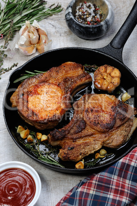 Roasted pork chop steak