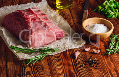 Raw Pork Loin with Ribs and Some Ingredients