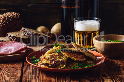 Potato Pancakes with Other Snacks and Beer
