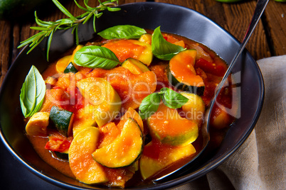 vegetarian ratatouille with fresh vegetables and herbs