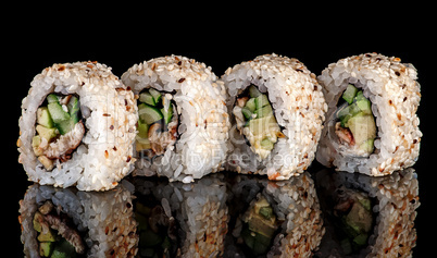 Closeup few sushi roll california