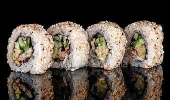 Closeup few sushi roll california