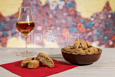 Italian cantucci biscuits over a red napkin