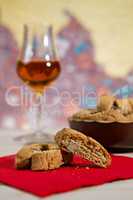 Closeup of Italian cantucci biscuits over a red napkin