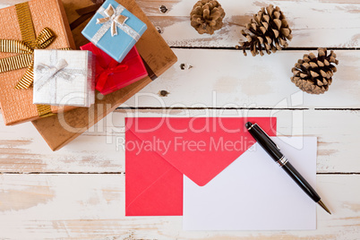 Closeup of Christmas letter over a rustic wooden table