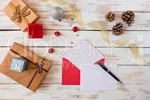 Christmas letter over a rustic wooden table