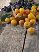 Mirabelles, plums and grapes, healthy food