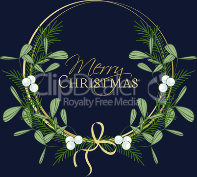 Christmas wreath with branches and mistletoe