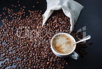 Coffee cup, coffee beans