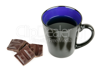 Cup of coffee and chocolates isolated on white background.