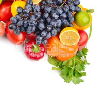 Fruits and vegetables isolated on a white background. Free space