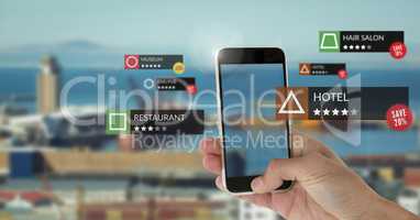 App review locations in augmented reality with city port
