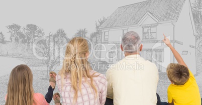 Family in front of house drawing sketch Family in front of house drawing sketch