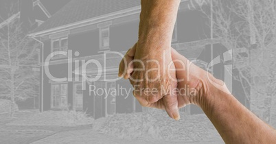 Couple holding hands together in front of house drawing sketch