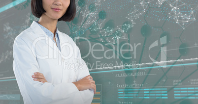 Composite image of doctor standing with arms crossed against white background