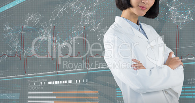 Composite image of doctor standing with arms crossed against white background