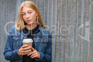 Sad Thoughtful Dedpressed Teenager Young Woman Drinking Coffee
