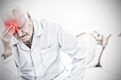 Composite image of old man suffering while woman sleeping