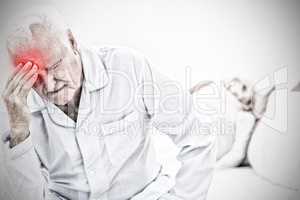 Composite image of old man suffering while woman sleeping