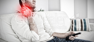 Composite image of handsome man suffering from painful neck