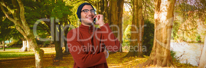 Composite image of man talking on mobile phone