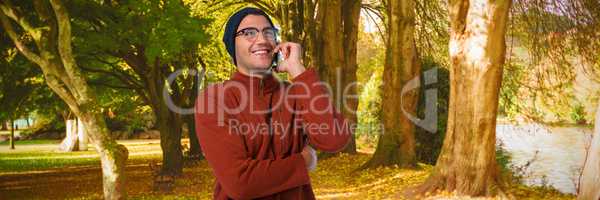 Composite image of man talking on mobile phone