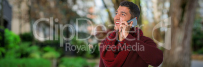 Composite image of man talking on mobile phone