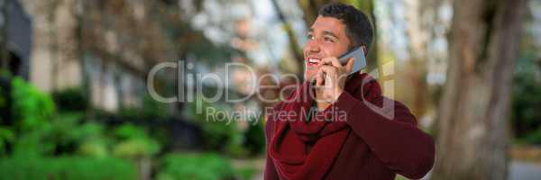 Composite image of man talking on mobile phone