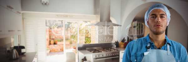 Composite image of male waiter standing