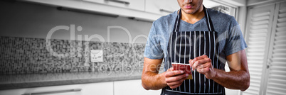 Composite image of male waiter taking order