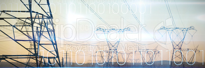 Composite image of blue technology design with binary code