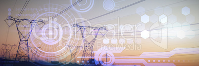 Composite image of the evening electricity pylon silhouette