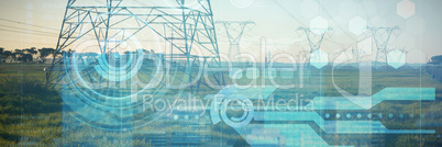 Composite image of the evening electricity pylon silhouette