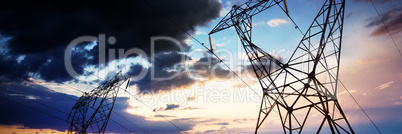 Composite image of blue and orange sky with clouds