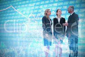 Composite image of full length of business people discussing against white background