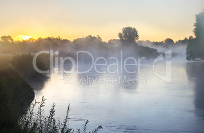 Early foggy morning and a small river.