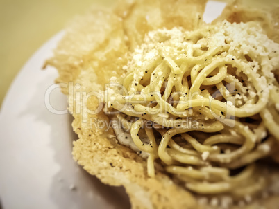 Traditional Italian cheese and pepper (cacio e pepe) pasta.