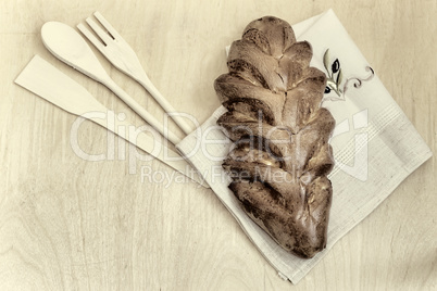 Appetizing sweet white bread on a napkin.