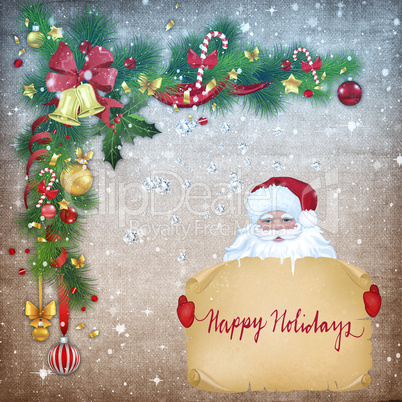 Christmas greeting card with the image of Santa Claus.