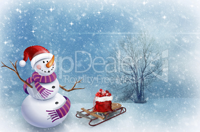 Christmas greeting card with the image of a snowman.