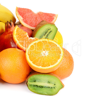 Set of fruits isolated on white background. Free space for text.