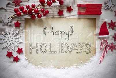 Red Christmas Decoration, Calligraphy Text Happy Holidays, Snow