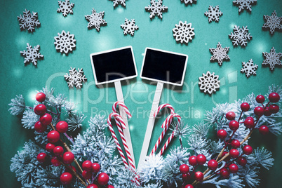 Black Sign With Christmas Decoration, Frosty Look, Lights