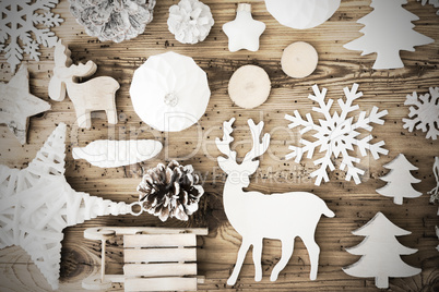 Bright Flat Lay Of White Wooden Christmas Decoration