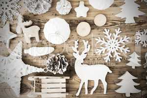 Bright Flat Lay Of White Wooden Christmas Decoration