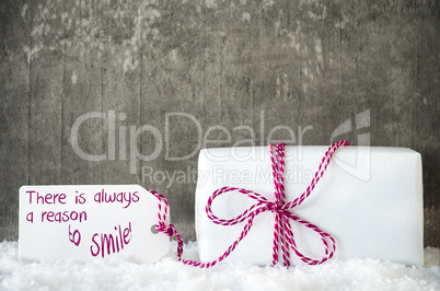 White Gift, Snow, Label, Quote Always Reason To Smile