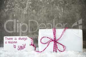 White Gift, Snow, Label, Quote Always Reason To Smile